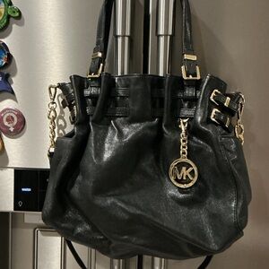 Michael Kors Black Shoulder Bag with Gold Accents